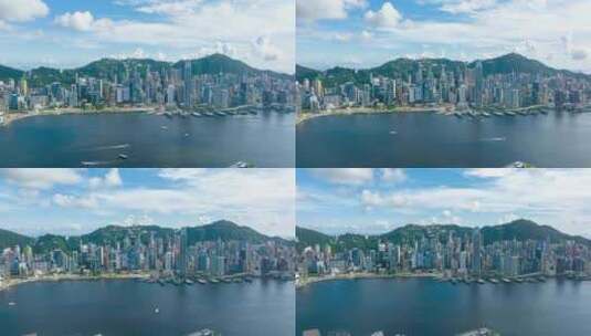 香港航拍延时维多利亚港蓝天白云港岛大景高清在线视频素材下载