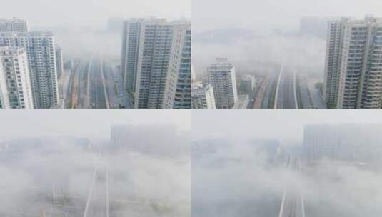 湖南省衡阳市市区平流雾航拍高清在线视频素材下载