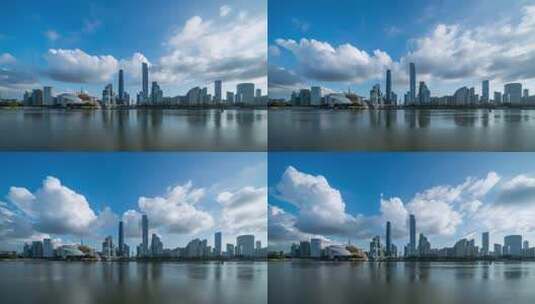【4K】广州珠江新城中轴线蓝天白云延时高清在线视频素材下载