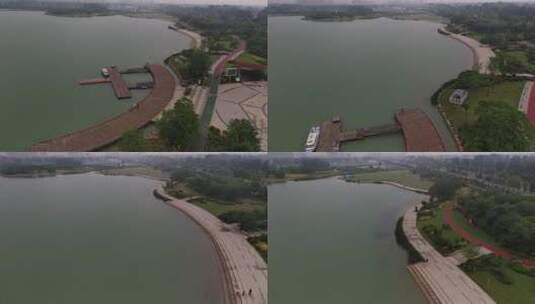 濮阳龙湖东湖广场航拍高清在线视频素材下载