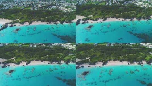 百慕大，热带天堂，大西洋，美丽的风景，岩礁，空中飞行高清在线视频素材下载