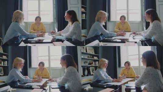 三个女商人在办公室开会高清在线视频素材下载