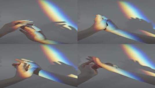 彩虹光下的手部特写高清在线视频素材下载