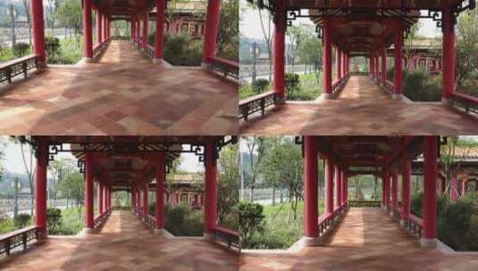 广东佛山顺峰山公园内的长廊高清在线视频素材下载