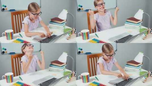 女孩在笔记本电脑键盘上打字高清在线视频素材下载