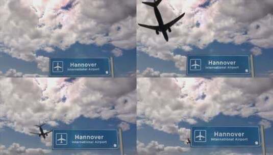 飞机降落在德国汉诺威机场高清在线视频素材下载