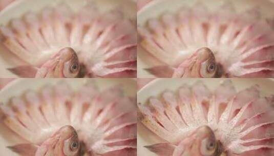 摆盘孔雀鱼造型武昌鱼高清在线视频素材下载