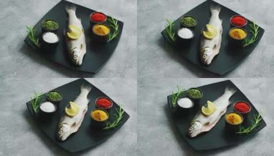 盘子里的鱼和香料高清在线视频素材下载