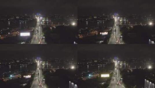 航拍夜间的城市道路高清在线视频素材下载