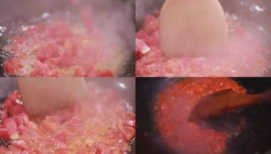 【镜头合集】炒制番茄沙司番茄酱高清在线视频素材下载