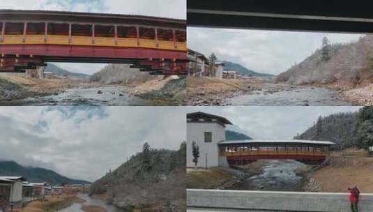 西藏风光视频河流上藏式木桥雪域村镇高清在线视频素材下载