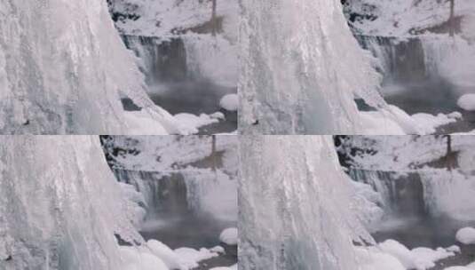 冬季吉林通化吊水壶瀑布升格风景拍摄高清在线视频素材下载