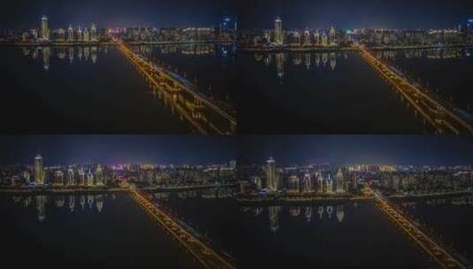 南昌大桥 江面 夜景 上升 延时高清在线视频素材下载