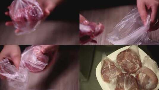 【镜头合集】牛肉猪肉切分分装冷冻冰箱高清在线视频素材下载