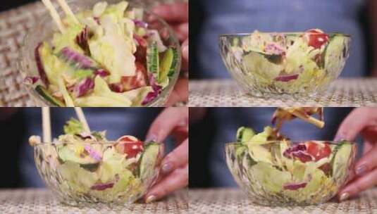 【镜头合集】各种蔬菜搭配制作营养沙拉高清在线视频素材下载