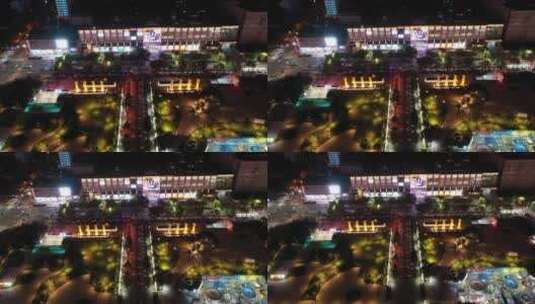 航拍山西运城南风广场夜景倒退高清在线视频素材下载