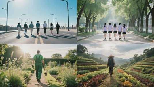 背影各行各业各种各样行走路高清在线视频素材下载