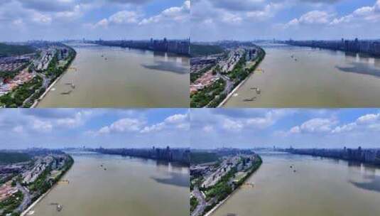 航拍杭州钱塘江大桥高清在线视频素材下载