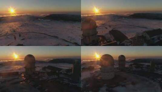 航拍日落时山上的天文台高清在线视频素材下载