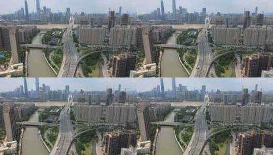 广州猎德大桥交通航拍高清在线视频素材下载