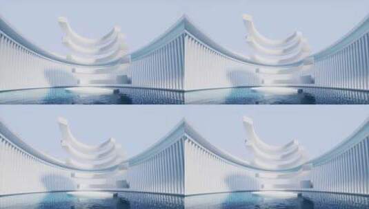 圆形建筑与水面背景3D渲染高清在线视频素材下载