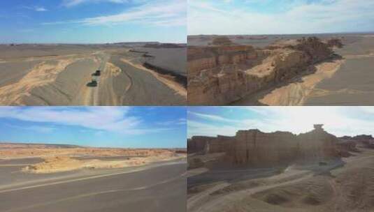 越野车穿越新疆哈密大海道无人区高清在线视频素材下载