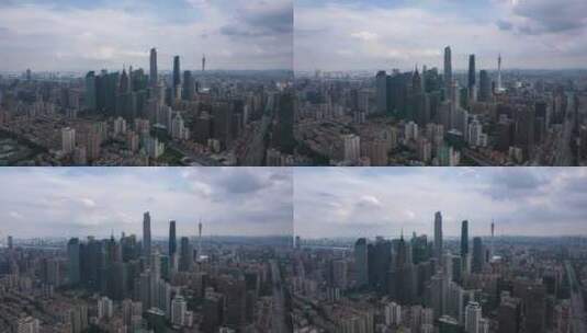 4K航拍广州珠江新城蓝天白云高清在线视频素材下载