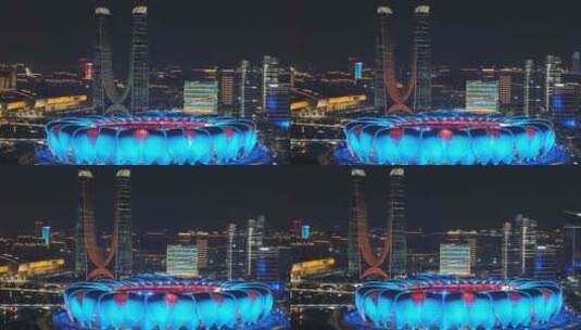 杭州奥体夜景亚运最新亮灯素材高清在线视频素材下载