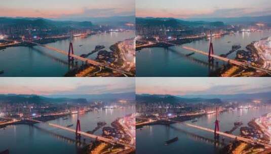 万州夜景大桥延时重庆市万州区三桥高清在线视频素材下载