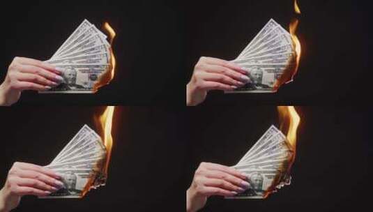 焚烧纸币高清在线视频素材下载