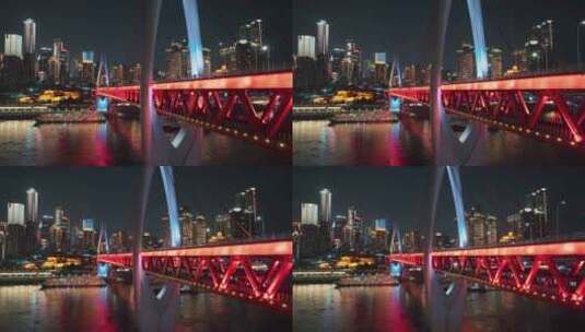 重庆轻轨穿东水门大桥航拍夜景DJI_0197高清在线视频素材下载
