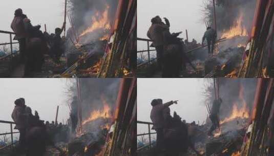 春节期间寺庙烧香拜佛的人群烧高香高清在线视频素材下载