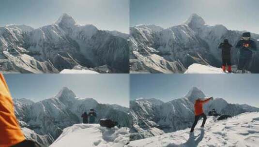 登山攀登雪山航拍高清在线视频素材下载