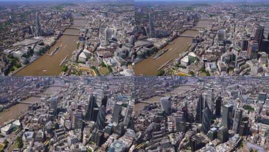 碎片大厦的高空飞行者，伦敦桥站，泰晤士河及其桥梁，伦敦金融城高清在线视频素材下载