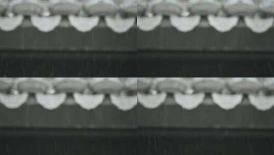 下雨徽派建筑古镇青瓦片虚化高清在线视频素材下载