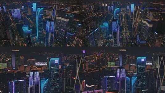 杭州钱江世纪城夜夜景航拍高清在线视频素材下载