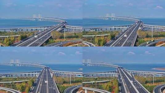 青岛胶州湾跨海大桥胶州湾大桥航拍高清在线视频素材下载