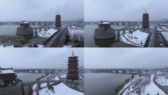 航拍洛阳朱樱塔雪景高清在线视频素材下载