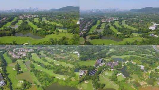 高尔夫球场航拍草地生态打球golf高清在线视频素材下载