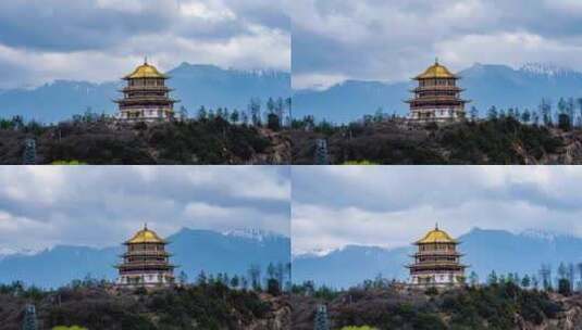 西藏林芝_尼洋阁_城市地标_延时摄影高清在线视频素材下载
