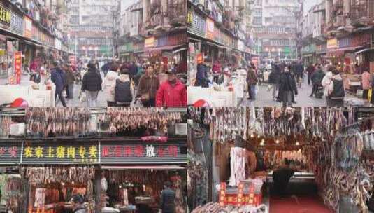 春节逛街采购腊肉年货高清在线视频素材下载