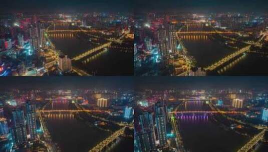 南宁市邕江夜景城市河流与建筑航拍高清在线视频素材下载
