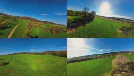FPV无人机航拍农场绿色种植园蓝天白云高清在线视频素材下载