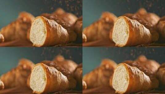 牛角包面包烘焙早点制作原材料高清在线视频素材下载