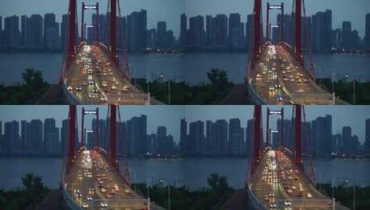 武汉鹦鹉洲长江大桥交通道路桥梁车流夜景高清在线视频素材下载