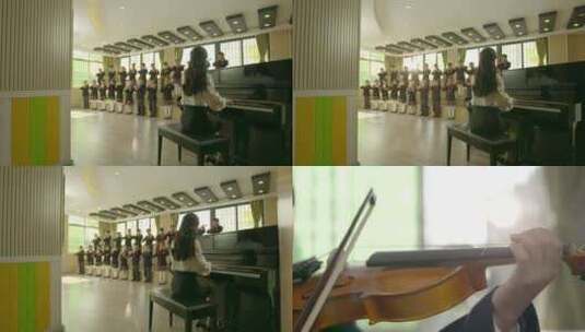 唯美贵族学校小学生拉小提琴特色课素质教育高清在线视频素材下载