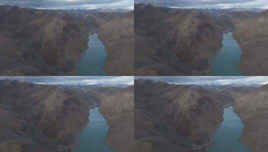 西藏日喀则满拉水库雪山湖泊高空航拍高清在线视频素材下载