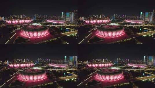 杭州奥体中心 杭州钱江新城航拍高清在线视频素材下载