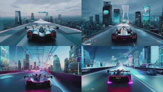 赛博朋克科幻城市无人驾驶汽车高清在线视频素材下载