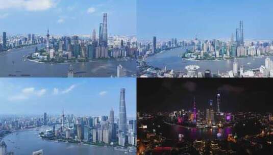 上海地标航拍 外滩 东方明珠夜景航拍高清在线视频素材下载